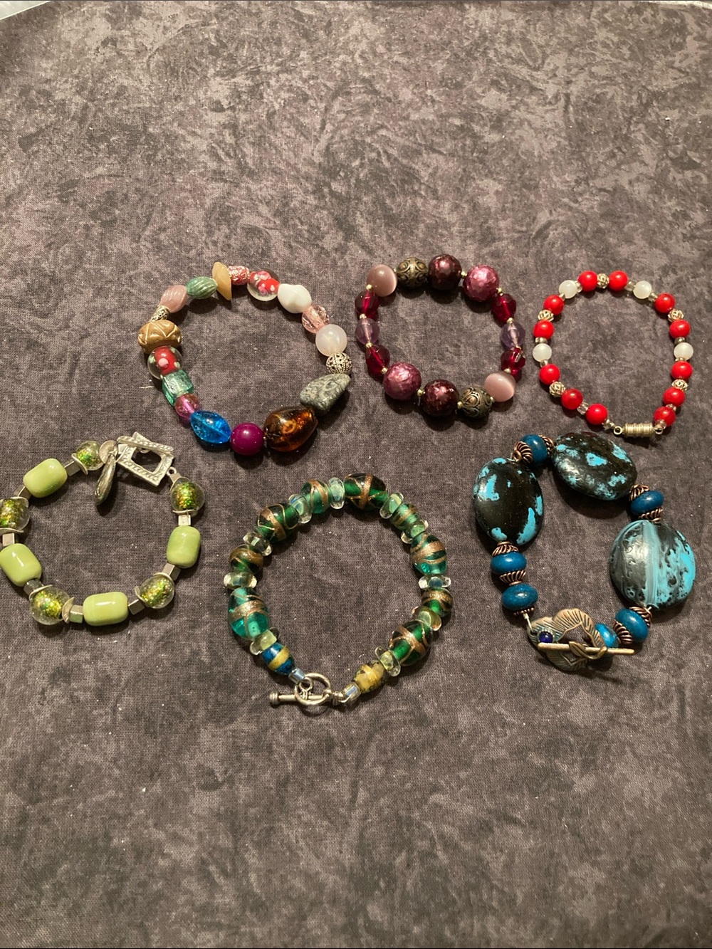 Awesome Beaded Bracelet Lot of 6 Glass Stone Resin
